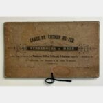 Map of the Chemin de Fer from Strasbourg to Basel with views of all the stations, towns, villages and ruins along the railroad.